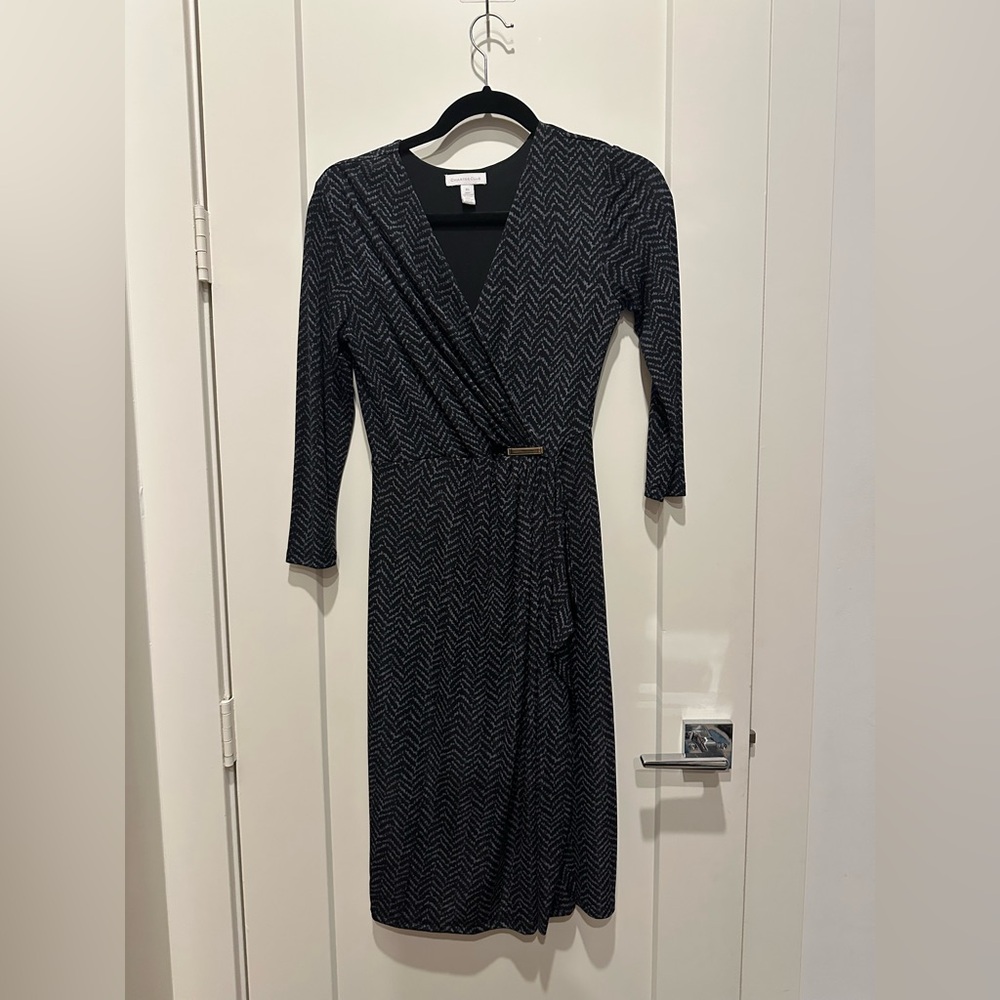 Charter Club Black and Gray Chevron Long Sleeve Dress
